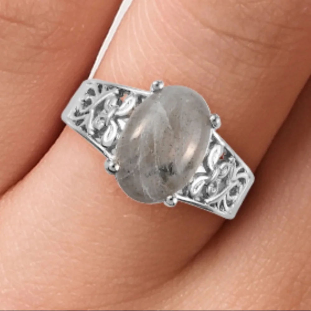 Fire Labradorite Solitaire Ring
